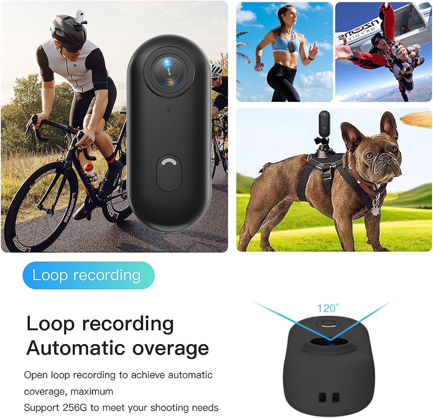 H7 64GB 1080P Thumb Action Camera, Mini Body Cameras, Wearable Pocket Vlogging Camera with Magnetic Lanyard, Small Portable Body Cam Helmet Cam for Work, Cycling, Travel, Pet Walking